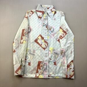 Vintage Picasso Art Shirt Womens XS Blue Jason Silverstein Exist Button Up 70s